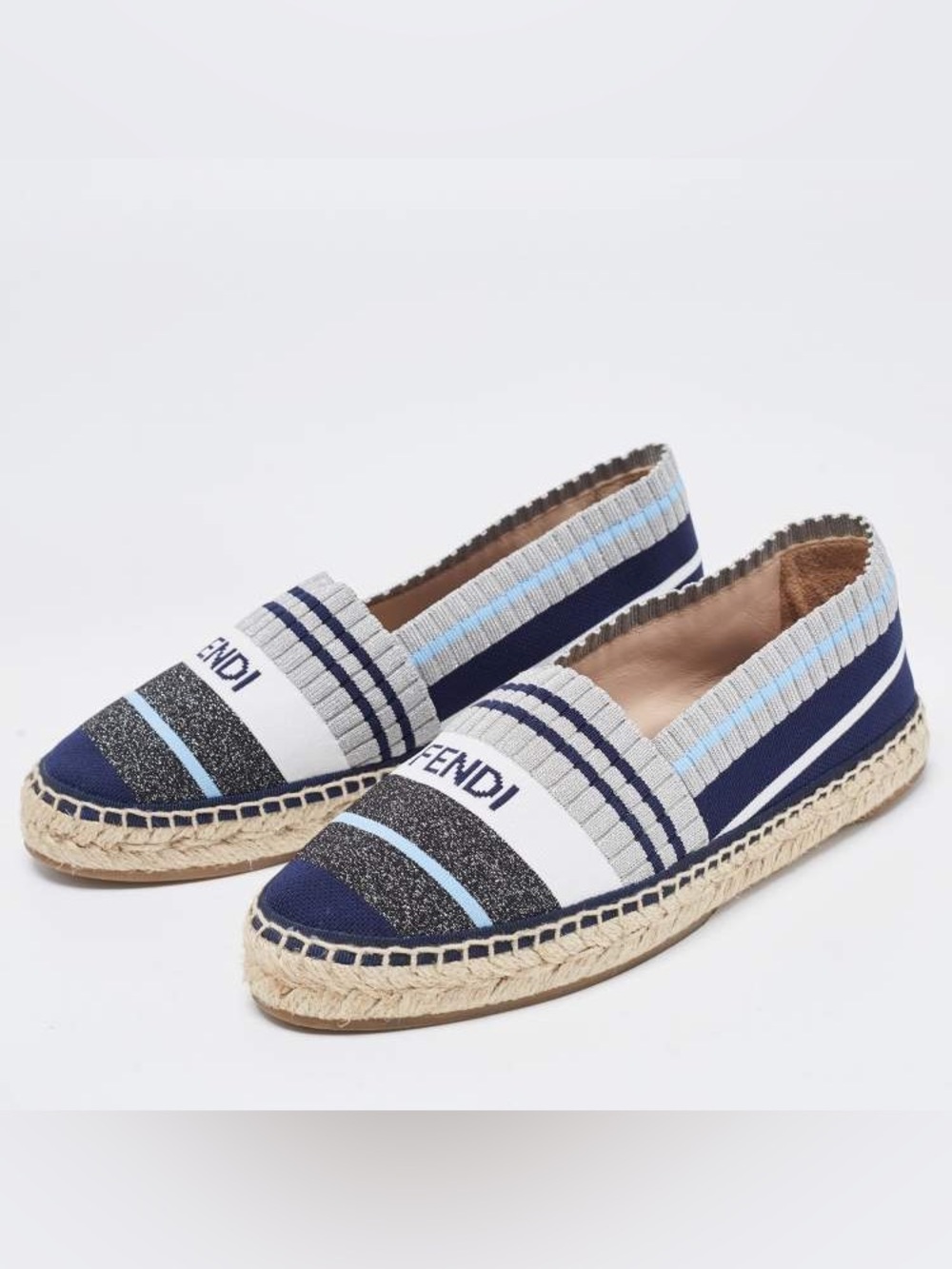 Authentic Fendi Tricolor Striped Fabric Espadrille Flats EU 38
